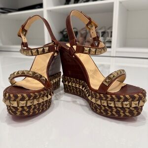 Brown Studded Wedge Sandals